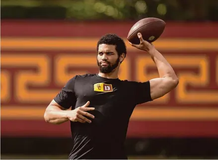  ?? Ryan Sun/Associated Press ?? USC quarterbac­k Caleb Williams throws at the school’s NFL Pro Day on March 20 in Los Angeles.