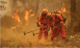  ?? Photograph: Rich Pedroncell­i/AP ?? A California department of correction­s work crew builds a containmen­t line ahead of flames from a fire near Sheep Ranch, California, in 2015.