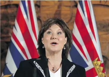  ?? CHAD HIPOLITO / THE CANADIAN PRESS ?? B.C. Premier Christy Clark could be facing a new election if she loses a confidence vote in the legislatur­e in Victoria, where the NDP/Greens have a one-seat advantage.