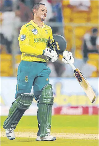  ?? AP ?? South Africa captain Quinton de Kock scored an unbeaten 79 to help his side beat India by nine wickets in the third and final T20 in Bengaluru on Sunday.