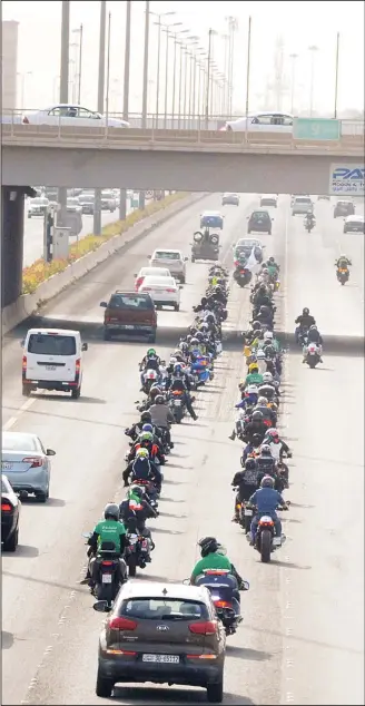  ??  ?? Photo shows bikers procession led by Jafer Behbehani towards Boulevard, this year’s venue for the blood donation.