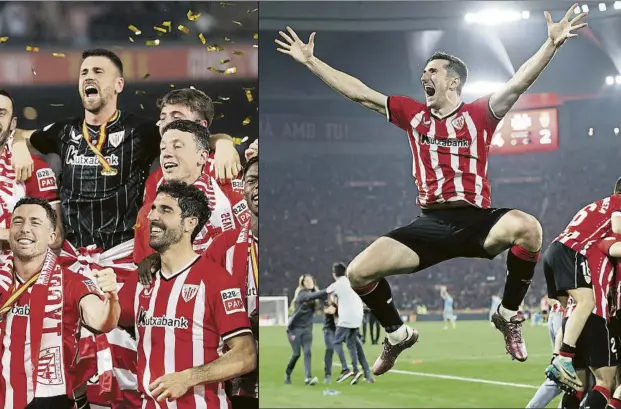  ?? GETTY ?? Euforia y felicidad máxima para el Athletic Club, campeón de la Copa del Rey 40 años después. Tuvo que sufrirlo al límite ante un Mallorca que nunca se entregó