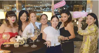  ??  ?? (From left) Deanna Rubiano, Christine Cacho, Julia Arenas, Discovery Primea’s Margaux Hontiveros, Lynne Reyes, DrinkManil­a’s Tatum Ancheta and Frances Espinosa.