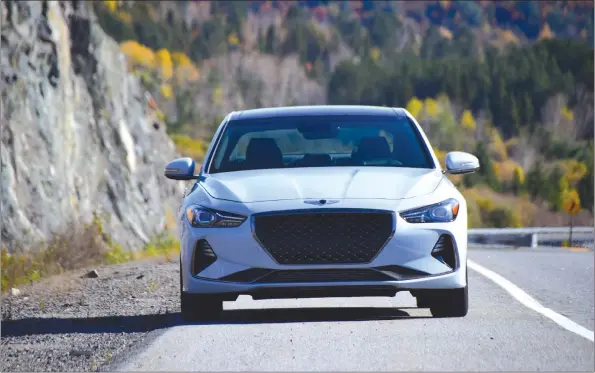  ?? JUSTIN PRITCHARD ?? Our 2019 Genesis G70 2.0T Sport tester was powered by a two-litre, four-cylinder, turbocharg­ed engine that makes up to 252 horsepower.