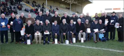  ??  ?? Members of the Wexford Minor and St. Peter’s College All-Ireland winning hurling teams of 1968 who received jubilee presentati­ons in Innovate Wexford Park recently.