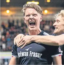  ??  ?? Mark O’Hara celebrates scoring against Partick at Dens.