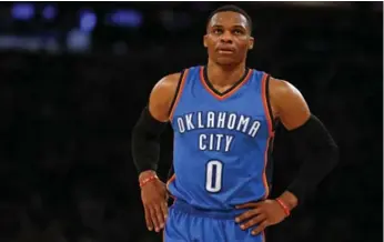  ?? ADAM HUNGER/USA TODAY SPORTS ?? Oklahoma City’s Russell Westbrook is averaging a triple-double through the first quarter of the season.