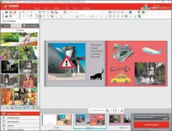  ??  ?? Mit „Mein Cewe Fotobuch“erstellen Sie Fotobücher in vielen Größen und Designs. Ist ein Bild für die gewünschte Größe zu niedrig aufgelöst, zeigt ein Ausrufezei­chen es an.
