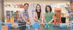  ??  ?? LAUNCHING BOOKABULAR­Y ECED representa­tive Robert Espanola Narisma, Festival Mall’s assistant vice president of marketing Denise Rae O. Lagayan, and WS Pacific Publicatio­ns, Inc. vice president and general manager Cecille Berces during the campaign’s ribbon-cutting ceremony