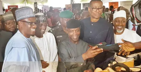  ??  ?? From left: Kwara State Governor Abdulfatah Ahmed; Federal Capital Territory Minister Muhammed Bello, Acting President Yemi Osinbajo; Industry, Trade and Investment Minister Okechukwu Enelamah and Jigawa State Governor, Muhammad Badaru Abubakar at the...