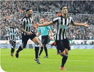  ??  ?? Delighted Mikel Merino celebrates his late winner for Newastle
