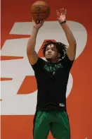  ?? NANCY LANE / BOSTON HERALD ?? RISING TO CHALLENGE: Carsen Edwards gets off a shot during a workout before the Celtics headed to Las Vegas, where the rookie from Purdue has had a big start to summer league play.