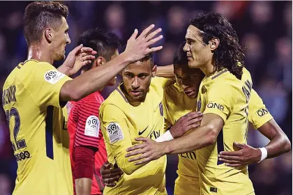  ??  ?? FRENCH THREAT: Neymar, Mbappe and Cavani are set to face-off against Celtic but Meunier (left) could still miss out