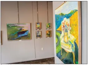  ?? (Arkansas Democrat-Gazette/Cary Jenkins) ?? These paintings are part of Little Rock artist Rebecca Thompson’s exhibit “Moments,” which is up through July 18 at Cantrell Gallery.