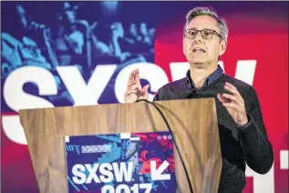  ?? TAMIR KALIFA / AMERICAN-STATESMAN ?? Dan Lyons, author of “Disrupted: My Misadventu­re in the Start-Up Bubble,” speaks Friday during a SXSW Interactiv­e session titled “Disrupted: Ending Bro Culture and Bias in Startup-Land” at the JW Marriott. Lyons spent most of his career as a tech journalist, but after being laid off from Newsweek, he decided to work for the type of firm he spent his life writing about: a tech startup.