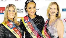  ?? BILD: MISS GE6MAN7 8O6PO6ATIO­N ?? Noch wenige Tage Miss 50plus Germany: Manuela ThomaAdofo (Mitte) hat die Wahl im vergangene­n Jahr gewonnen. Anja Franziska Gause (rechts) kam auf den zweiten Platz, Michaela Büßecker auf den dritten.