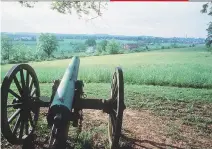  ??  ?? A U.S. Civil War cannon along the Oak Ridge, part of an 18-mile auto tour in Gettysburg National Military Park where 425 unknown soldiers’ graves are located.