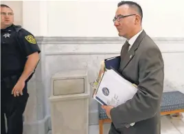  ?? POOL PHOTO BY DAVID MAIALETTI ?? Cheltenham Police Sgt. Richard Schaffer leaves the courtroom Monday after testifying for Bill Cosby’s defense team.