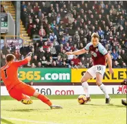  ?? REUTERS ?? Burnley’s Ashley Barnes scores second goal at Turf Moor in Burnley.