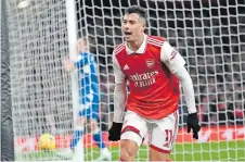  ?? ?? GABRIEL MARTINELLI, del Arsenal, celebra después de anotar el cuarto gol de su equipo