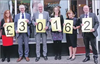  ??  ?? North Ayrshire solicitors Jas Campbell &amp; Co, Taylor Henderson and Nellany &amp; Co proudly displaying the grand total they helped to raise by taking part in the Ayrshire Hospice Make a Will Fortnight 2017.