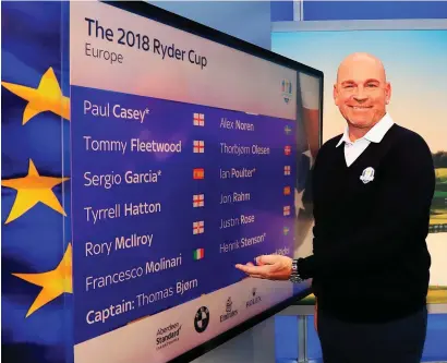  ?? GETTY IMAGES ?? Thomas Bjorn unveiling his full team for the Ryder Cup at yesterday’s wild card selection announceme­nt