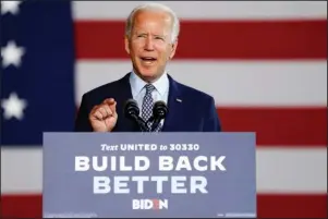  ?? The Associated Press ?? ELECTION 2020: Democratic presidenti­al candidate former Vice President Joe Biden speaks at McGregor Industries in Dunmore, Pa., on Thursday.