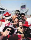  ?? COURTESY CAMILLE DUNN ?? From left: Cheering along with fellow Canadians during the 2004 Olympics in Greece; The 12 Apostles in Melbourne, Australia; feeding a camel a Tim Hortons Iced Capp in Dubai, UAE; couchsurfi­ng in Queenstown, NZ; and watching a rhinoceros in Chitwan...
