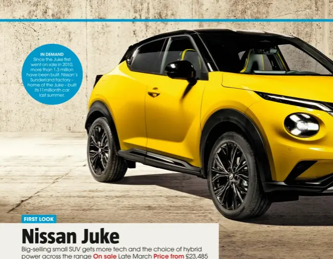  ?? ?? IN DEMAND
Since the Juke first went on sale in 2010, more than 1.3 million have been built. Nissan’s
Sunderland factory – home of the Juke – built its 11milliont­h car
last summer.