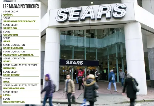  ??  ?? Au total, Sears Canada prévoit la fermeture immédiate de 59 magasins au pays. Ce sont près de 2900 emplois perdus.