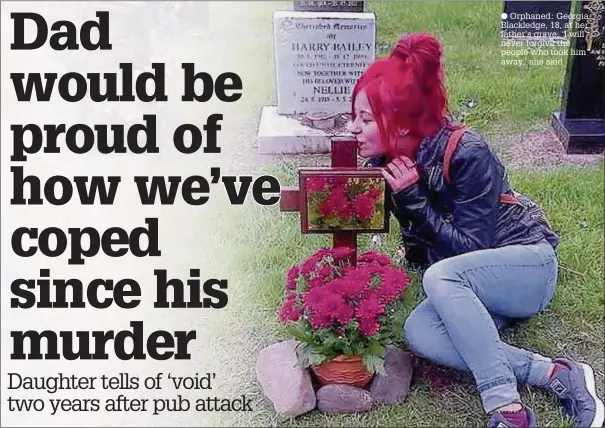  ??  ?? Orphaned: Georgia Blackledge, 18, at her father’s grave. ‘I will never forgive the people who took him away,’ she said