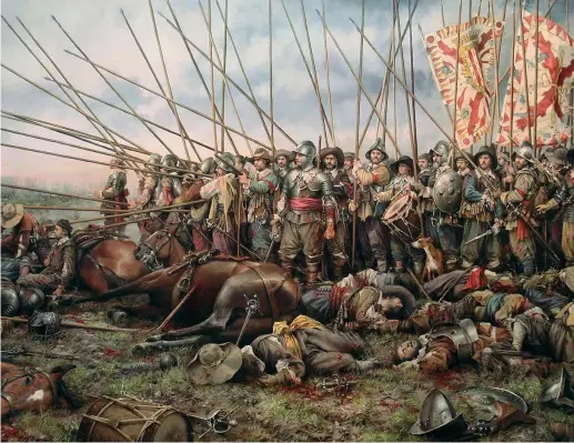  ??  ?? I fanti Questo dipinto dell’artista spagnolo Augusto Ferrer-dalmau (1964) s’intitola Rocroi, el último tercio. Rappresent­a la resistenza finale della fanteria spagnola sconfitta dai francesi a Rocroi nel 1643 durante la guerra dei Trent’anni