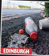  ??  ?? EDINBURGH
Roadside blight: Dozens of cans and bottles carelessly tossed away at airports