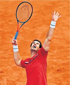  ??  ?? Reach: Andy Murray practises at Roland Garros yesterday before Sunday’s French Open start