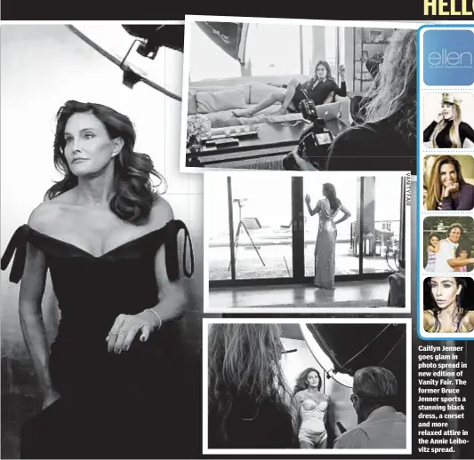  ??  ?? Caitlyn Jenner goes glam in photo spread in new edition of Vanity Fair. The former Bruce Jenner sports a stunning black dress, a corset and more relaxed attire in the Annie Leibovitz spread.