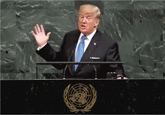  ?? PHOTO AFP ?? Le président américain Donald Trump a prononcé son premier discours devant l’Assemblée générale des Nations unies hier.