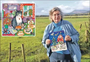  ??  ?? Susie Thompson with the Christmas painting which started her new venture. 01_b43susie01 Inset: One of the four paintings Susie produced for the Arran Vets.