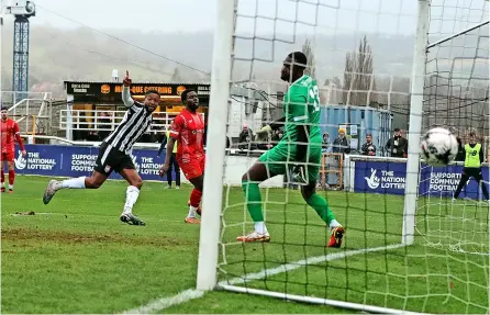  ?? PICTURES: Simon Howe ?? Scott Wilson opens the scoring for Bath City during their 4-0 win over Welling United