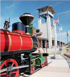  ?? FOR THE OKLAHOMAN] [PHOTO BY THOMAS MAUPIN, ?? The replica of a steam locomotive is outside The Station at Central Park, 700 S Broadway, in Moore. Rail Fest will be May 12 at the venue.