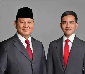  ?? ?? President elect Prabowo Subianto and Vice President-elect of Indonesia Gibran Rakabuming Raka.