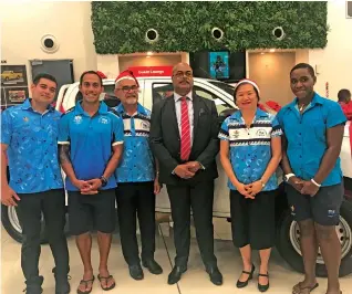  ?? Photo: Anasilini Natoga ?? From left; George Fong, Eugene Vollmer, Patrick Bower, PS Ministry of Youth and Sports Maritino Nemani, Lorraine Mar and Elenoa Vateitei in Suva on December 14,2018.