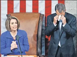  ??  ?? Get ahold of yourself: If Gloria Steinem had her way, women would be less like Nancy Pelosi (left) and more like John Boehner at the office.