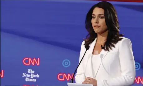  ?? ASSOCIATED PRESS ?? U.S. Rep. Tulsi Gabbard, D-Hawaii, was a candidate in the Democratic presidenti­al primary earlier this year.