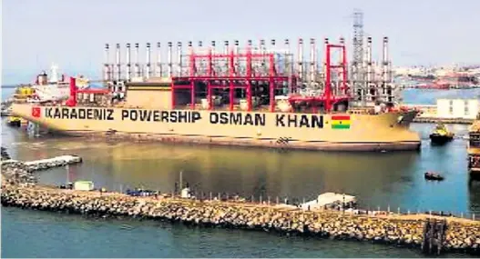  ??  ?? The powership: a ‘floating power station’ on which gas is converted to electricit­y. The contracted capacity for Richards Bay, as approved by the DMRE, is for 450MW, with 609 jobs projected in the constructi­on phase and 562 in the operationa­l phase