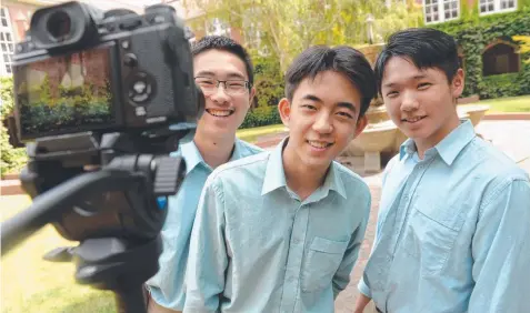  ?? Picture: DREW RYAN ?? GENUINE INSIGHTS: Geelong Grammar students and documentar­y-makers Frank Zhao, Yao Xiao and Jacky Zhang.