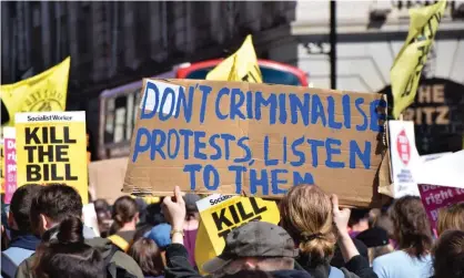  ?? Photograph: Vuk Valcic/SOPA Images/REX/Shuttersto­ck ?? ‘What does policing have to do with the economy? The true answer is “quite a lot”.’ Protest against the police, crime, sentencing and courts bill, London, 17 April.
