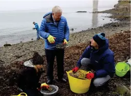  ??  ?? Nurdle hunt: MP Douglas Chapman and volunteers in Fife