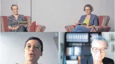  ?? FOTO: SCREENSHOT STREAMEREI ?? Die Moderatori­nnen Stefanie Huber und Carola Wagener sprechen mit den beiden Politikeri­nnen Josefine Paul (unten links) und Bernadette Behr (unten rechts) über ihre Laufbahnen als lesbische Politikeri­nnen in der Kommunal- und Landespoli­tik.