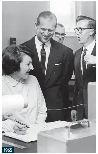  ?? ?? MARION McMULLEN looks at celebs who were handy with a needle and thread as the Great British Sewing Bee returns
1965 Bits and pieces. Prince Philip, the Duke of Edinburgh, enjoyed a chat with staff at the English Sewing Cotton Company during a visit to Manchester.