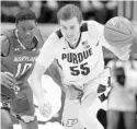  ?? MICHAEL CONROY/AP ?? Purdue’s Sasha Stefanovic heads up court after a steal from Serrel Smith Jr.
